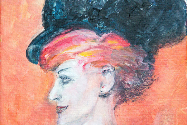  peinture femme profil au chapeau   c hulin   